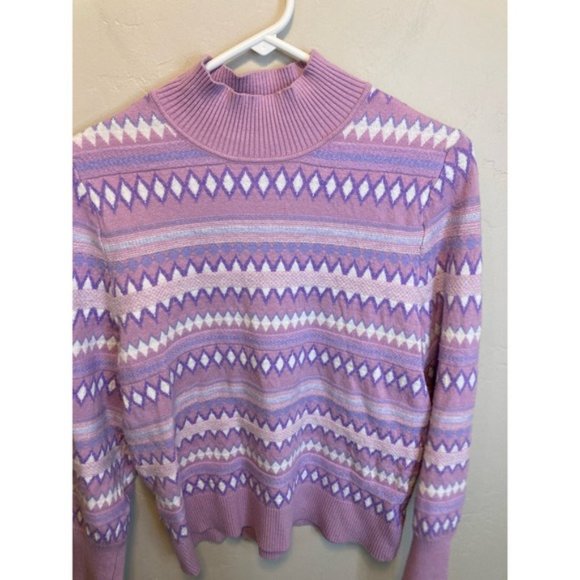 Aspen Mockneck Long Sleeve Lavender Fair Isle Print Cozy Sweater Size Large - Picture 10 of 10